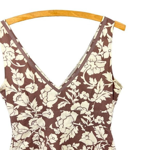 Boden Floral Midi A-Line Cotton Dress Tan / Brown Size US 10 - Picture 2 of 8